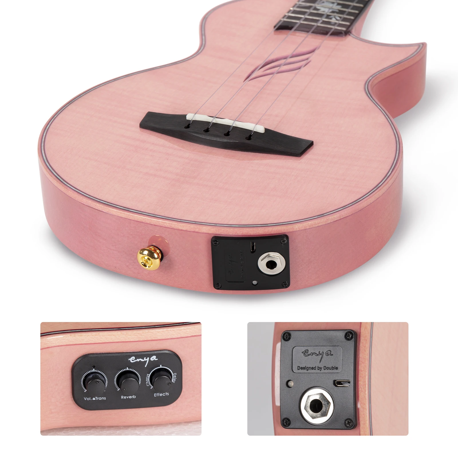 Enya Tenor Ukulele E6 All Solid Flame Maple One-Body High Gloss Finish with Built-in AcousticPlus Pickup and Deluxe Ukelele Case