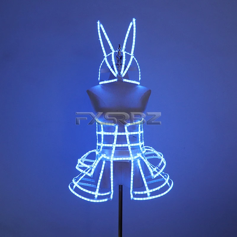 Woman Sexy LED Cage Corset Girls LED Tutu Dress Ladies Light Up Clothing Suit Bar Nightclub Dancing Show LED Costume