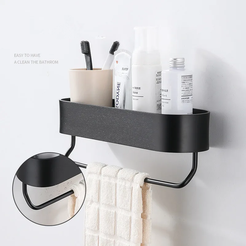 Bathroom Shelf Aluminum Shower Shelf Nail Free Shower Shelf Black Silver Storage Suction Basket Storage Rack Bathroom Accessory