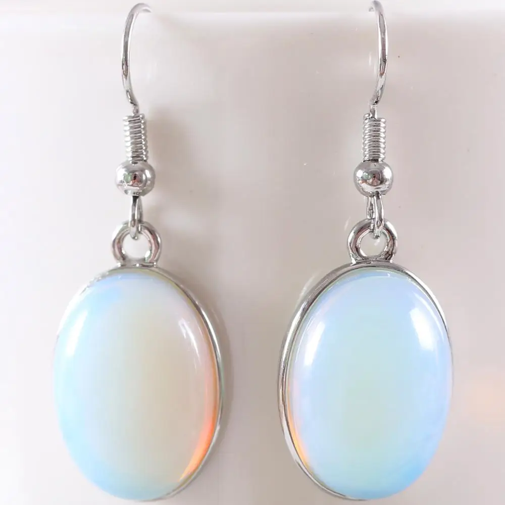 Natural Stone White Opal Howlite Dangle Earrings for Women Gem Blue Lapis Cabochon CAB Oval Beads Drop Earrings