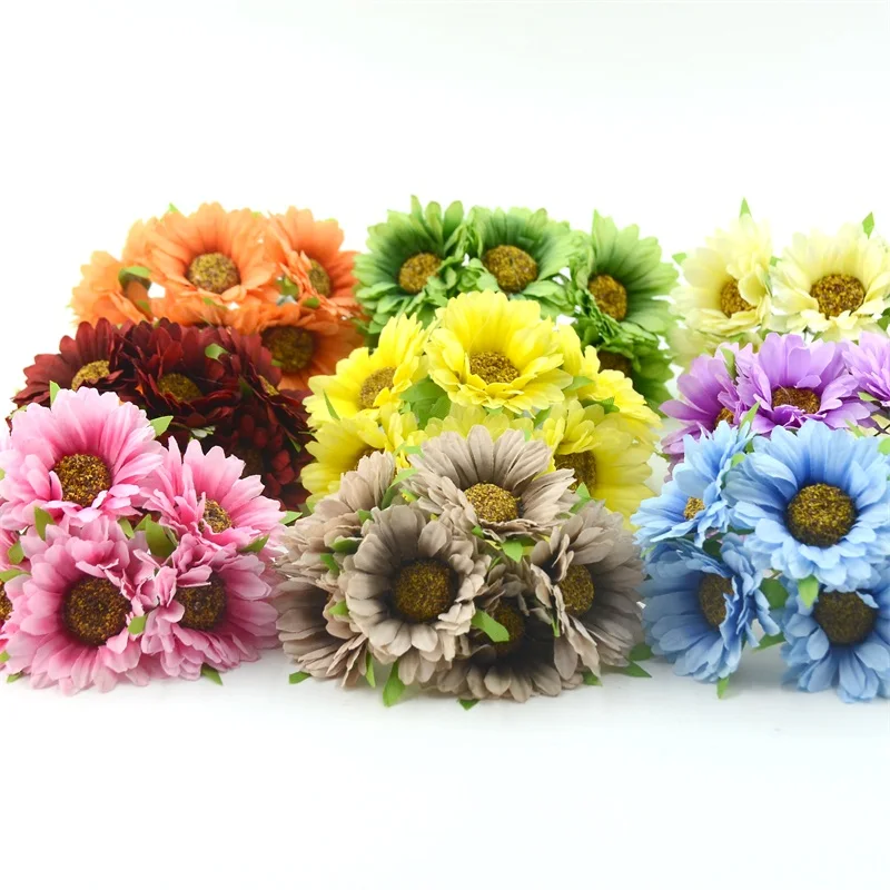 6/36pcs Artificial Daisy Flower Silk Sunflower Bouquet For Wedding Party Decoration DIY Wreaths Craft Fake Flowers