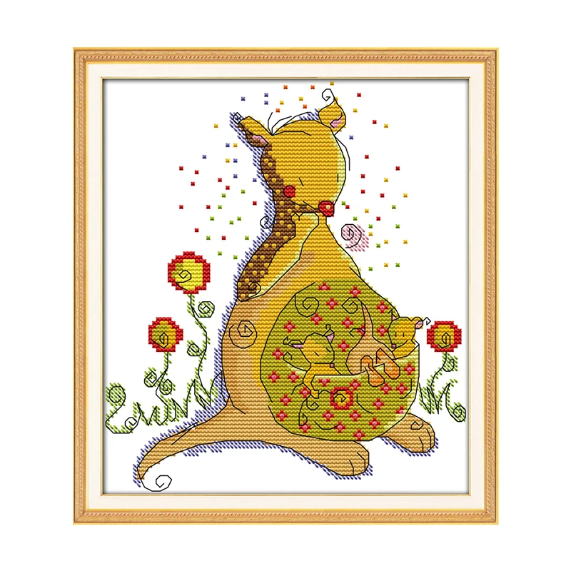 Kangaroo Mother Cross Stitch Kit 14CT 11CT Canvas Printed Fabric Embroidery Kit DIY Needlework Sewing Set Home Deco Painting
