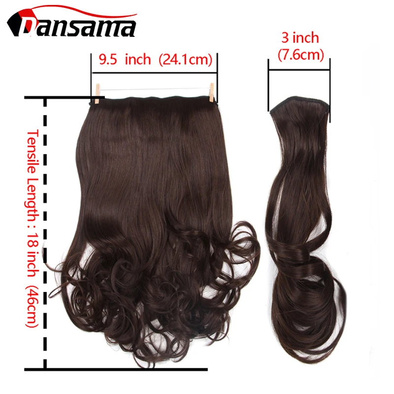 As extensões invisíveis sintéticas do cabelo do fio de dansama 18 polegadas ondulado 3 partes peixes linha grampos em extensões do cabelo natural