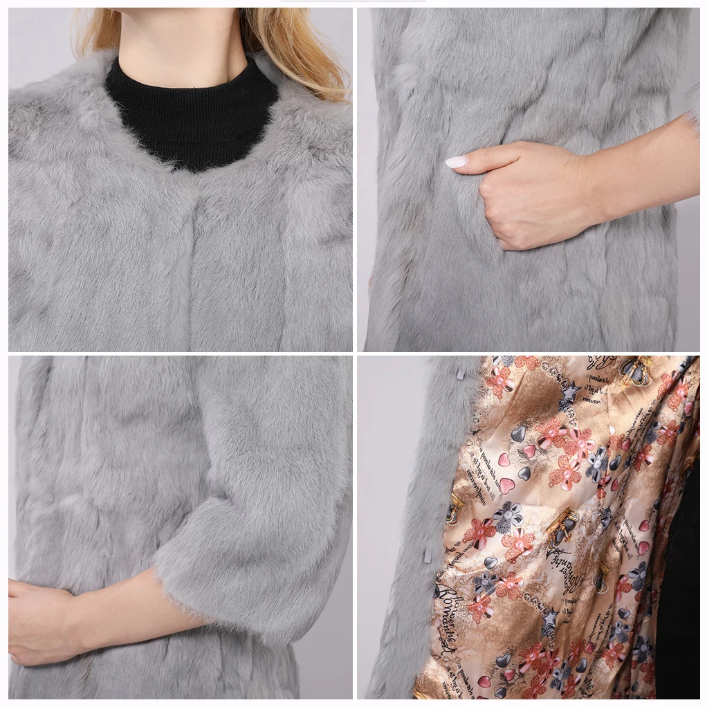 Cappotto di pelliccia di coniglio reale di alta qualità delle donne di inverno cappotto di pelliccia lungo di lusso della signora cappotto sottile cappotti di peluche femminili di moda calda spessa