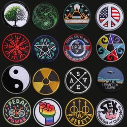 Black round tide brand LOGO embroidery badge patch cloth stickers DIY clothing hat ironing accessories elbow decals for children