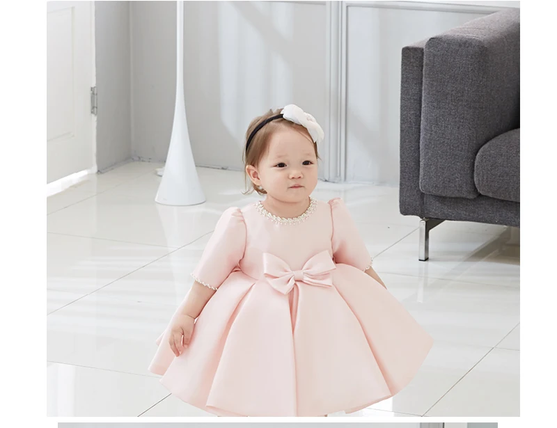 Beads Bow 1 Years Birthday Toddler Girl Baptism Dress Christams Costumes Newborn Princess Vestido Kids Gift Christening Dresses