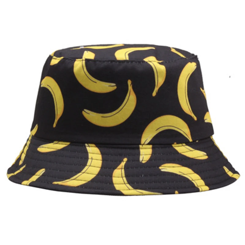 Outdoor Summer Autumn Banana Printed Cotton Polyester Lightweight Bucket Hat Unisex Sunshade Decoration Panama Fisherman Cap 110