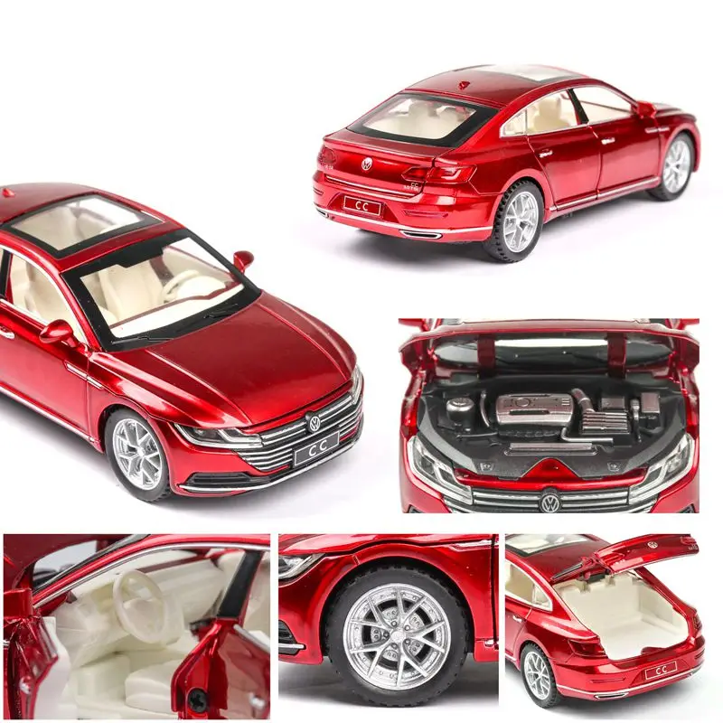 1:32 Scale Diecast Toy Car Model Volkswagen CC Pull Back Doors Openable Sound & Light Educational Collection Gift For Kid