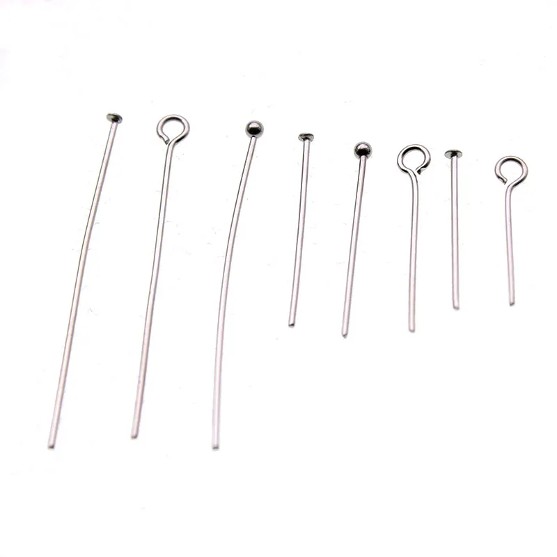 100pcs 20 30 40 50 60 70mm Stainless Steel Heads Eye Pin, Flat Head Pin, Ball Head Pins, For Jewelry Making Findings Accessories