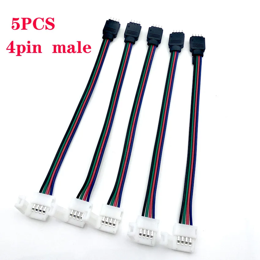 5 szt. 4-pinowe złącze 10mm z klipsem, męskie / żeńskie, kabel 15cm do taśm LED 5050 RGB RGBW RGBWW