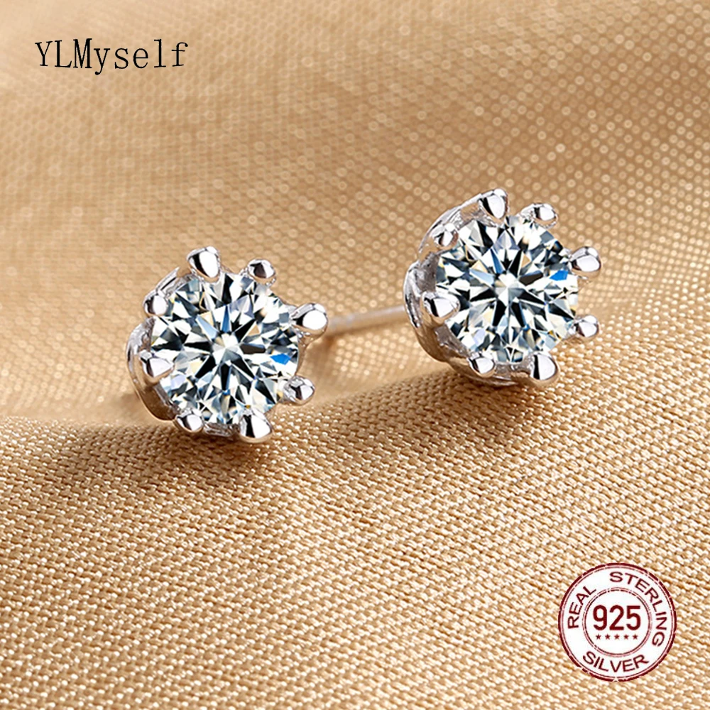 

Real 5mm Moissanite stone 8 Claws Stud Earrings Solid 925 Silver Metal Elegant Fine Jewelry For Women