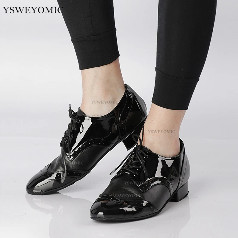 2021 Spring Summer Stylle Men Ballroom Dance Shoes Black White Leather Comfortable Breathable Latin Ballroom Dance Shoes 1inch