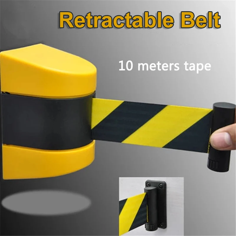 

KINJOIN Max 10m Belt Length Wall Mounted Retractable Belt Barrier With Yellow / Black Striped Caution Belt for Separated Region