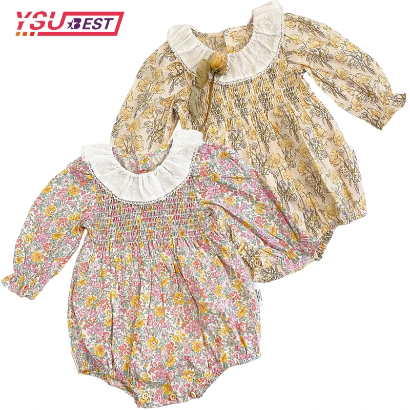 

0-3Yrs Infant Baby Rompers Autumn Baby Girls Long Sleeve Floral Clothes Rompers Princess Cotton Spring Baby Girls Rompers Ruffle