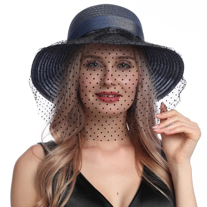 X102 Fashion Lace Mesh Mask Hat Veil Decorate Summer Hat Sunscreen Beach Hat Organza Sunshade Basin Hat