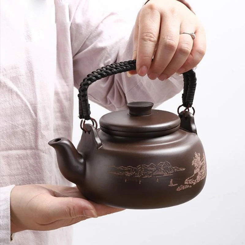 660ml China Yixing Purple Clay Tea Set Tea Pot Handmade Purple Clay Large Capacity Lifting Beam Teapot Household Brewing Teapot