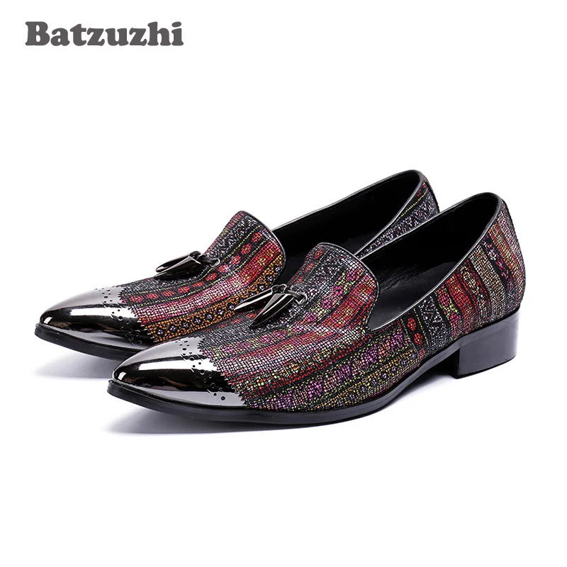 

Batzuzhi Handmade Party Men Shoes Oxfords Color Crystal Dress Shoes Men Flats Oxfords with Metal Tassels Wedding Shoes Men