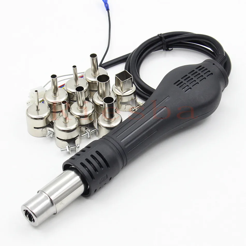 YIHUA Long Steel Tube Fan Type Hot Air Gun Handle with 9Pcs Nozzles For YIHUA 995D+ 853D 862D+ Rework Station