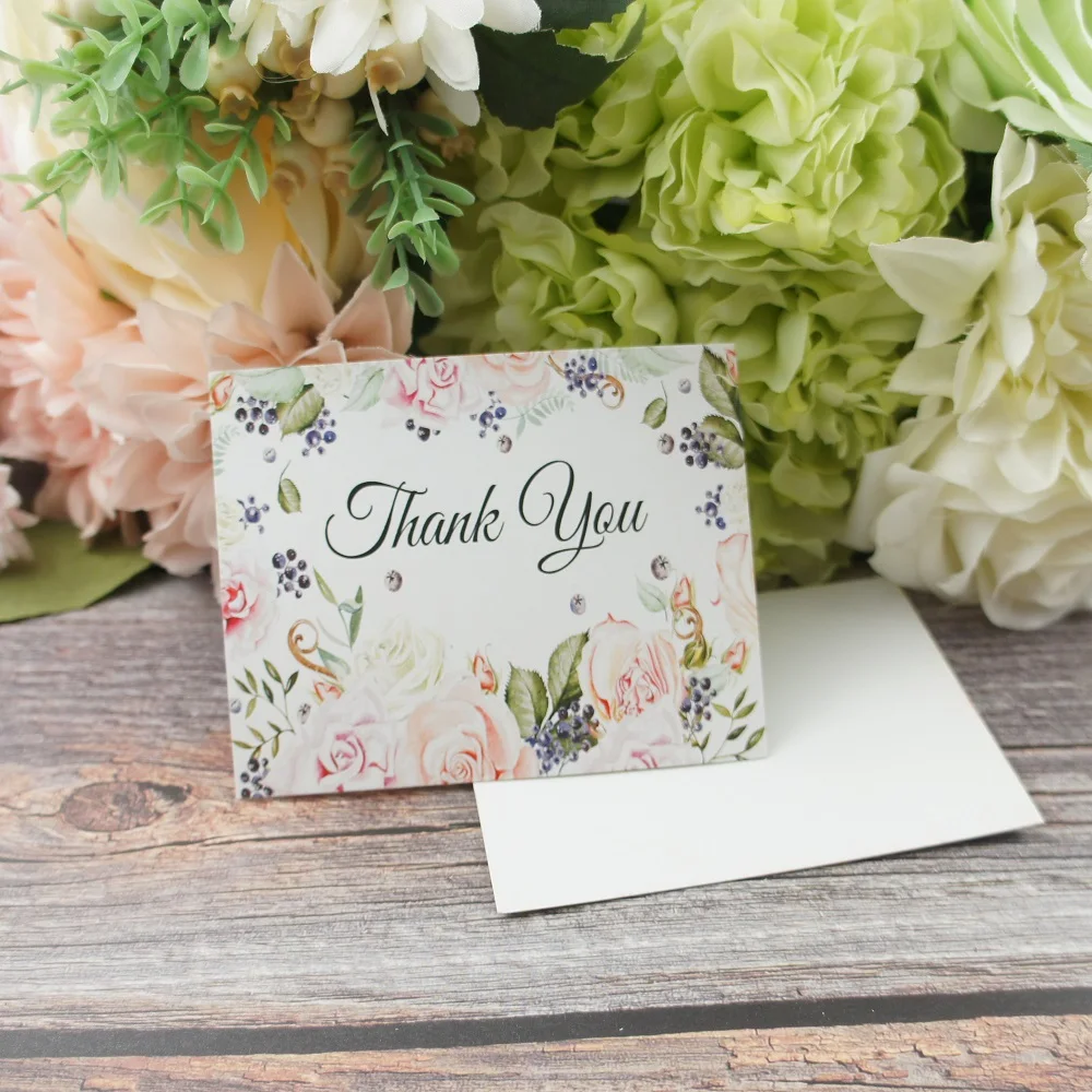 

multi-use 50pcs Mini thank you light color flower style Scrapbooking party invitation DIY message gift party card greeting card
