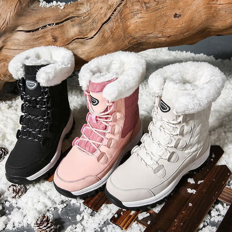 Winter Women Outdoor Snowboard Shoes Ankle Boots Snow Warm Thick Plush Snow Boots Waterproof Non-Slip Lady high boots Snow Boots