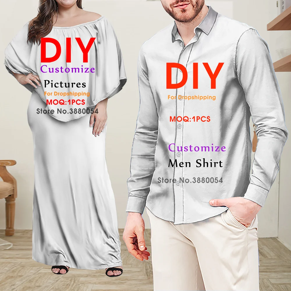 

Noisydesign 2022 Custom Women With Men T-Shirt 2 Pcs Sets Sexy Club Dress Luxury Party Maxi Summer Couple Clothes Plus 4XL