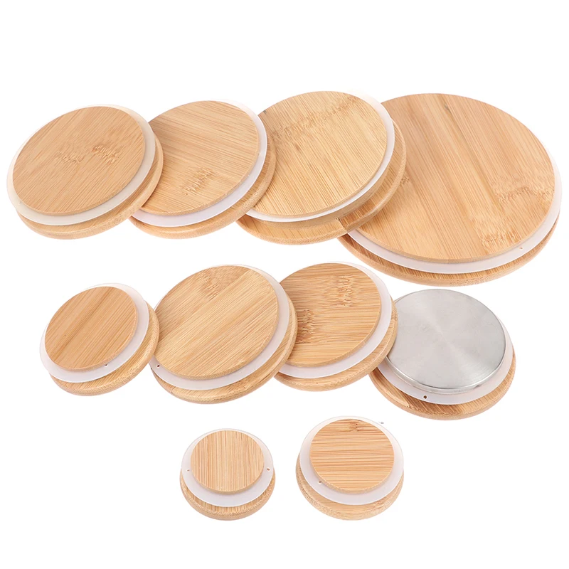 1 Bamboo Mason Jar Storage Canning Lids Drinking Cup Covers Reusable Seal Ring Pine Wooden Lid Caps for Glass Jars Ceramic Mugs