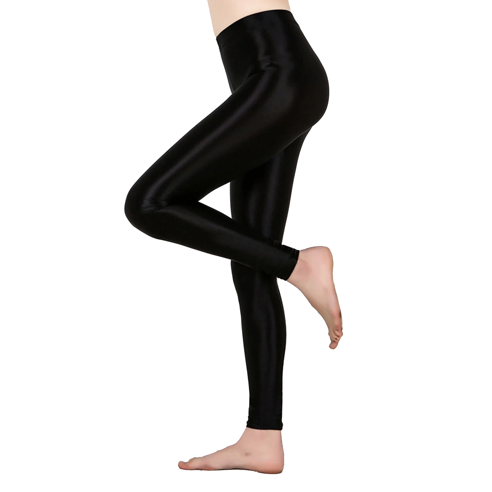 Women's Shiny Oil Sports Yoga Pants Stretch Tights Leggings Glossy High Waist Tummy Control Running Workout Athletic Pants