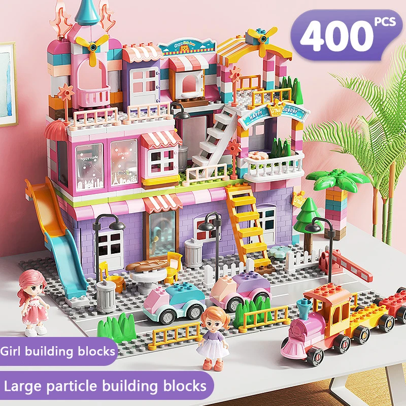 Girls Big Particle Blocks Marble Race Run Slide Big Size Blocks City Blocks House Castle Building Blocks Brick Toy Kids Gift