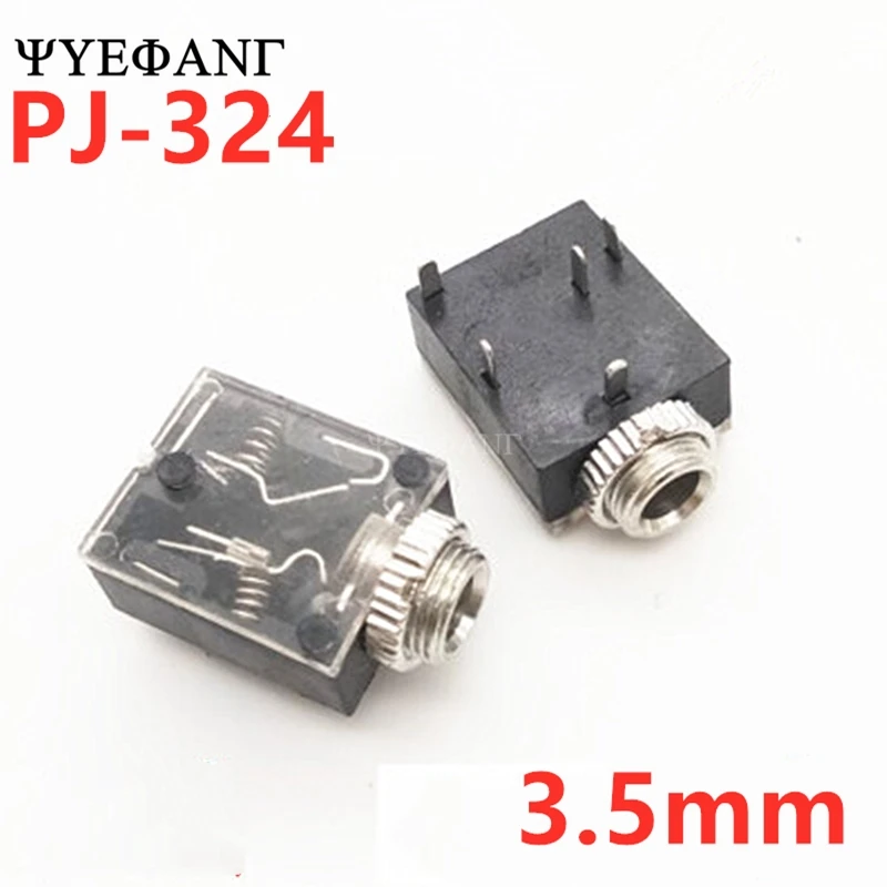 

10PCS PJ324 5 Pin 3.5mm Stereo Audio Jack Socket PCB Panel Mount for Headphone With Nut PJ-324M