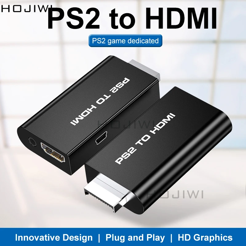 HOJIWI-휴대용 PS2 to HDMI 호환 변환기 어댑터, 480i/480p/576i, 3.5mm 오디오 출력, 모든 PS2 디스플레이 모드 AD17