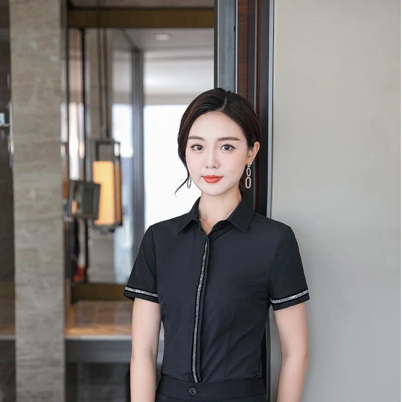 2021 Summer Office Ladies Work Wear Blouse Female Tops Clothes OL Formal Uniform Designs Business Shirt for Women Plus Size 5XL