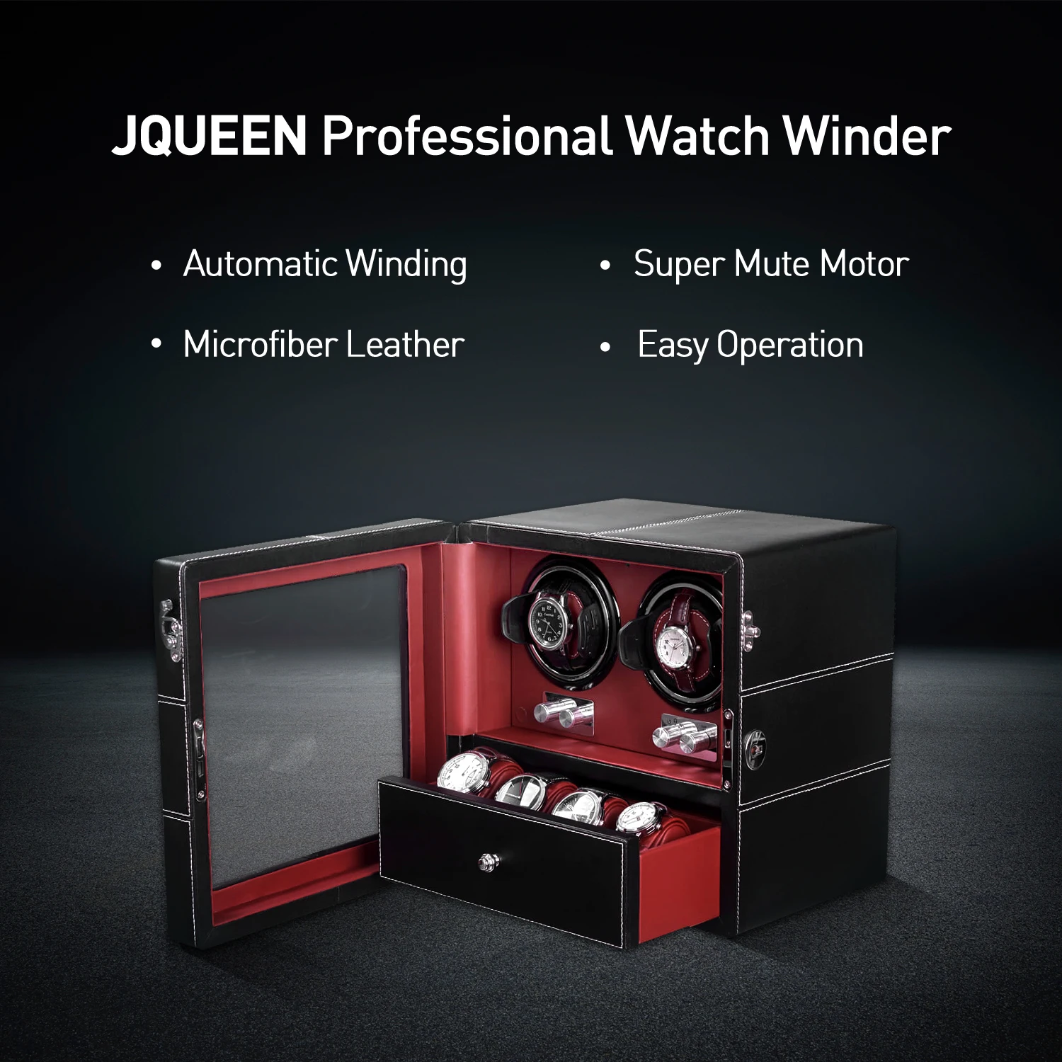 10 Modes AAA Quality Microfiber Black Watch Winder Quiet Motors 2+4 Storage For Maserati Red  PU Leather Interior AC Adapter