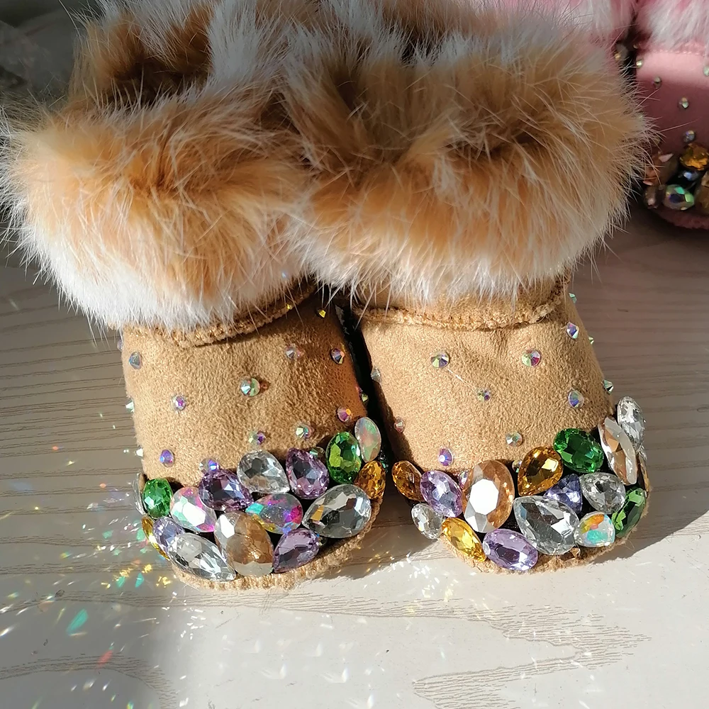 Parels Kristal Baby Meisjes Schoenen Snowboots Hoofdband Strass Bling Shining Noble Engel Schoenen Winter Babyschoenen Gift