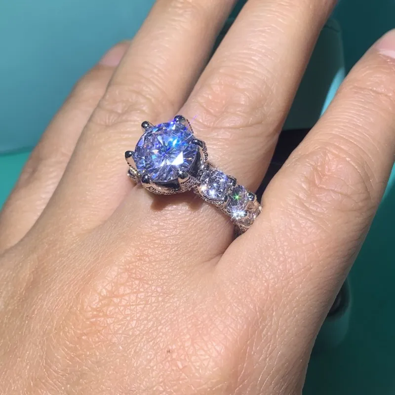 3CT Vintage Fashion Jewelry 925 Sterling Silver Round Cut Big White AAAAA Zircon CZ Stone Promise Women Wedding Bridal Ring Gift