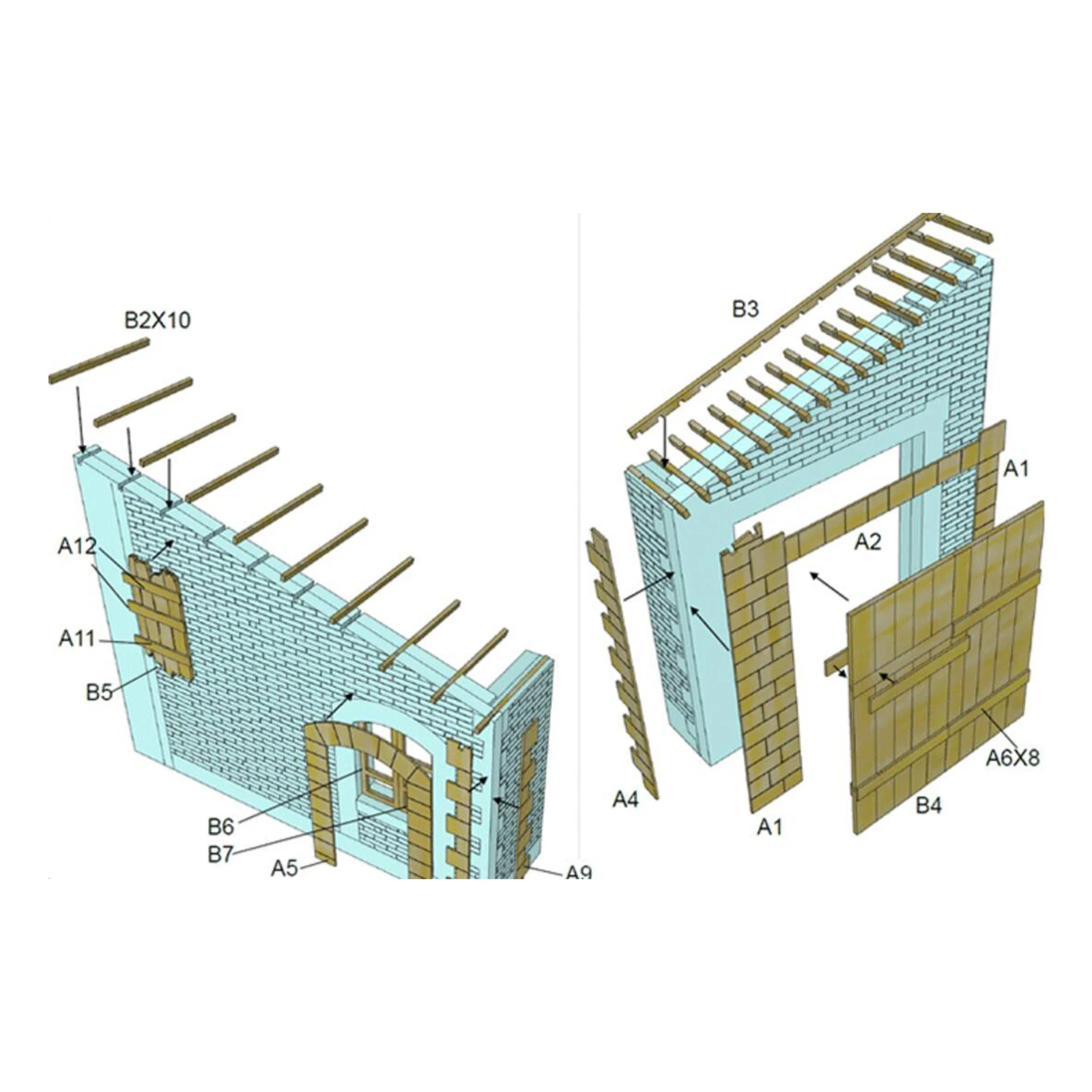 DIY Building Puzzles Model Wood Ruins House 1:35 Sand Table War Scene Layout