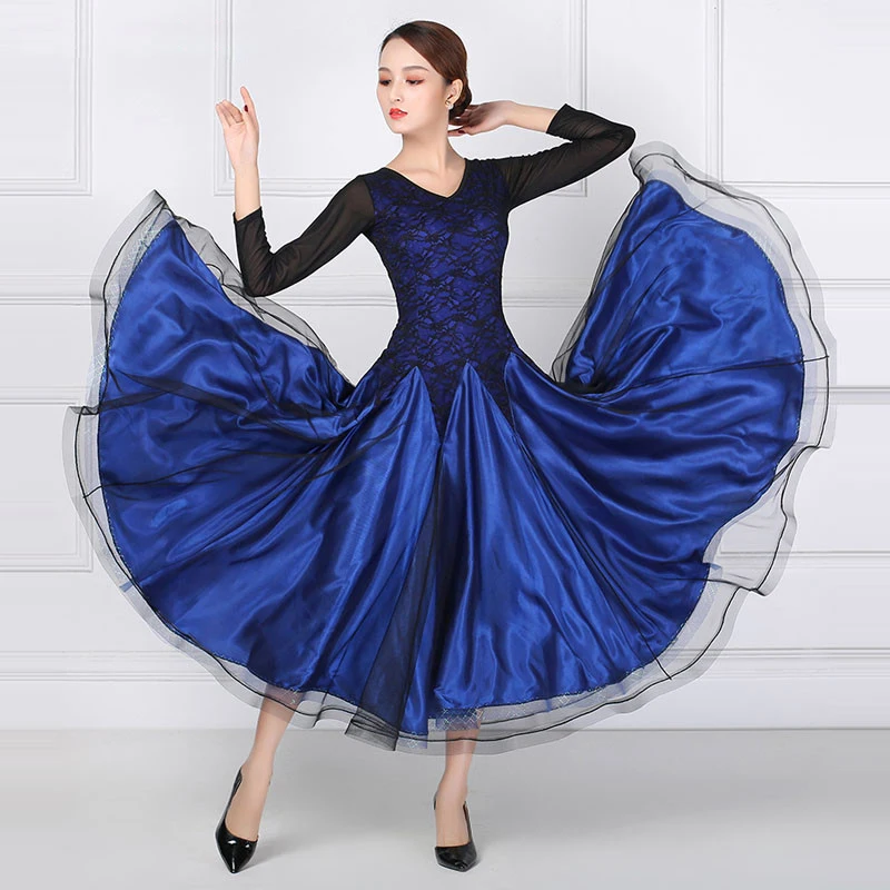 

Waltz Ballroom Competition Dress Standard Dance Performance Costumes Women Evening Party Gown Stage Dancewear Simple Big Swing