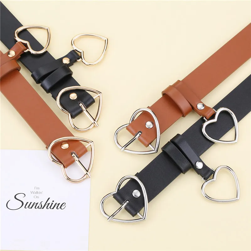 

Fashion Women PU Leather Belt Heart Female Cute Black Harajuku Belt Ladies Pants Party Dress Heart Belts For Jeans