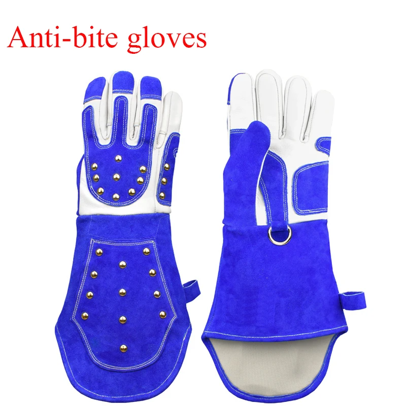 Anti-dog Bite Gloves Cat Catch Snake Pet Gloves Cowhide Thick Rivet Training Animal Durable Protective Gloves