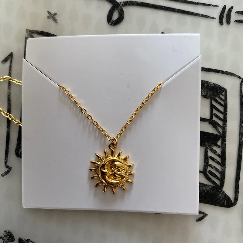 Vintage Sun Moon Pendant Necklace For Women Gold Color Stainless Steel Chain Necklaces Celestial Aesthetic Jewelry Collier mujer