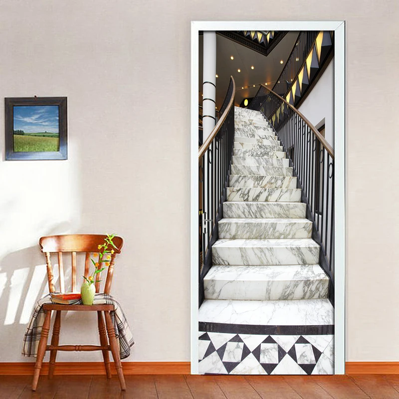 Modern Staircase Construction Door Sticker Living Room Bedroom Self-Adhesive Waterproof Mural Wallpaper For Walls 3 D Stickers