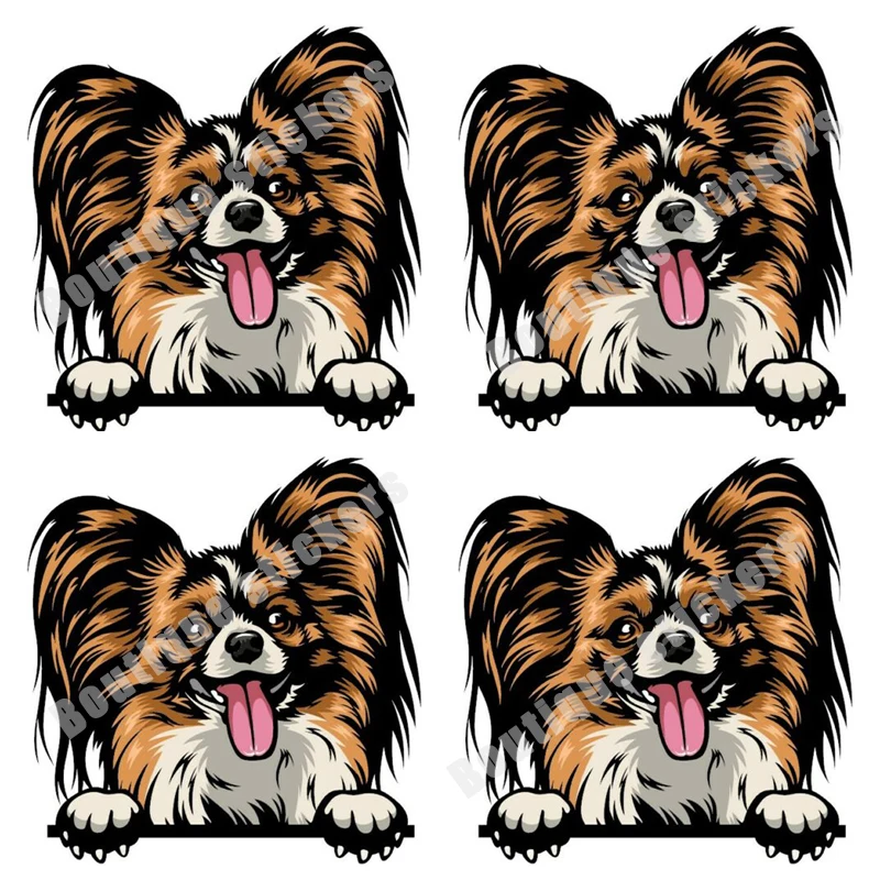 4X Papillon Dog Peeping Dog Breed Color Window Wall Laptop Sticker Car Sticker Racing and Helmet Decals High Quality Motorhome