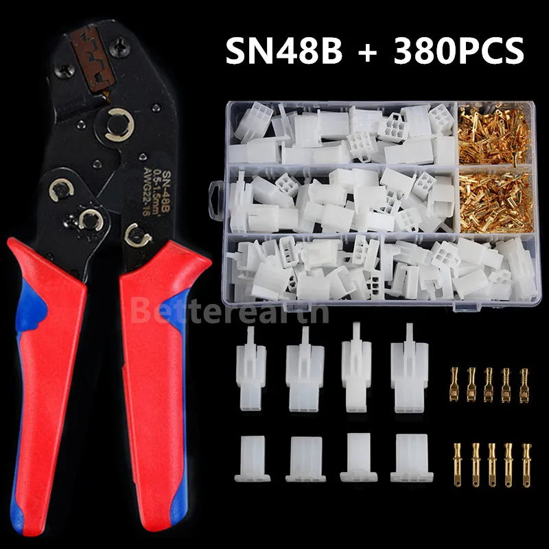 380Pcs Car Motorcycle Electrical 2.8mm 2 3 4 6 Pin Wire Terminal Connector Fixed Hook Male Female Terminals SN48B Crimp Plier