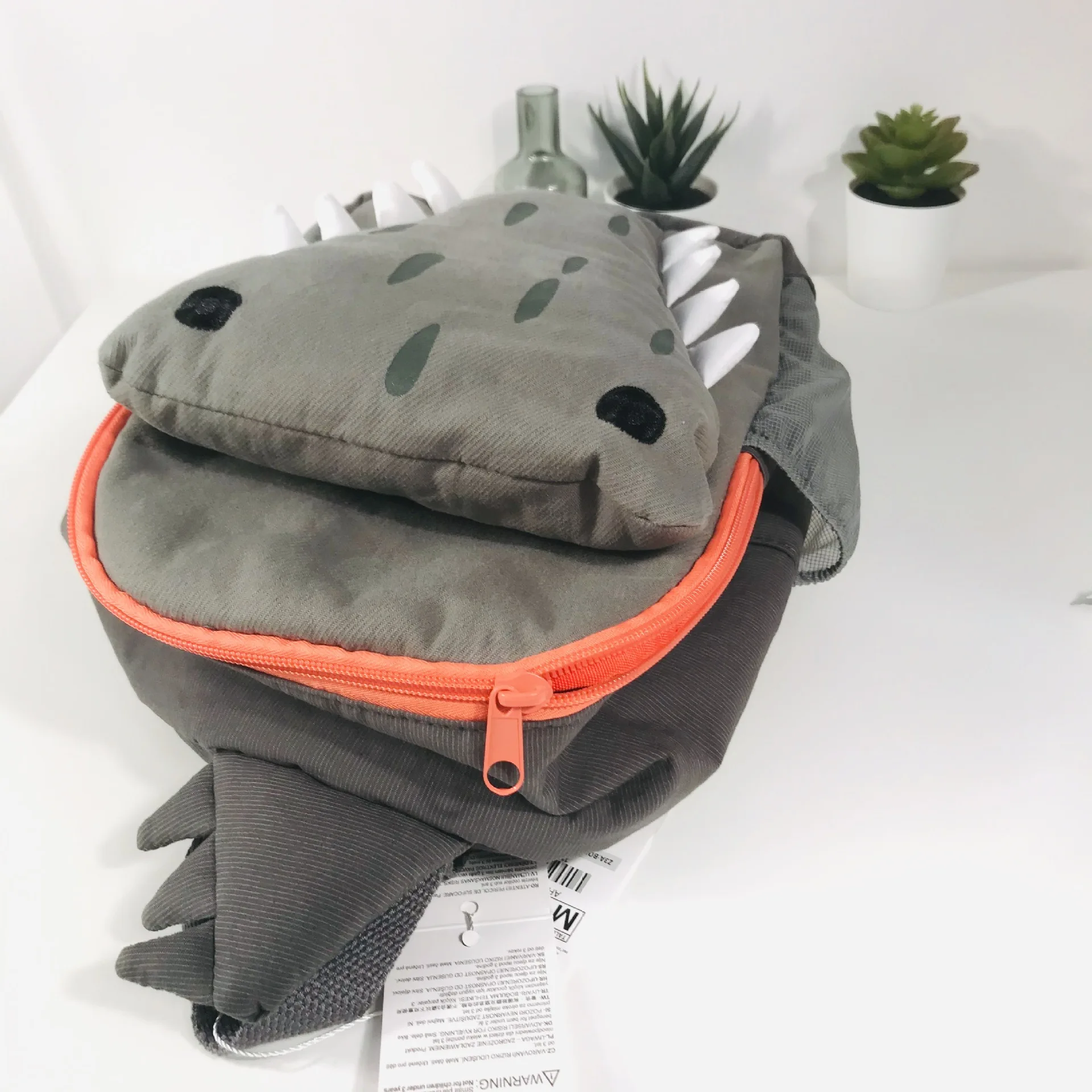 New cute and personalized three-dimensional student school bag green crocodile backpack