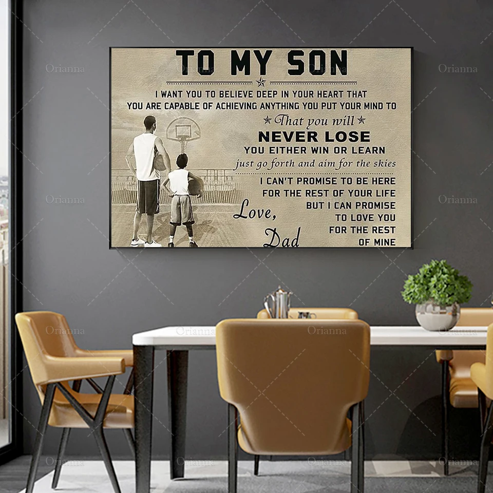 To My Son You'Ll Never Lose Either Win Or Learn Poster, Baskketball Player Gift,Love Basketball, Home Decoration Wall Art Prints