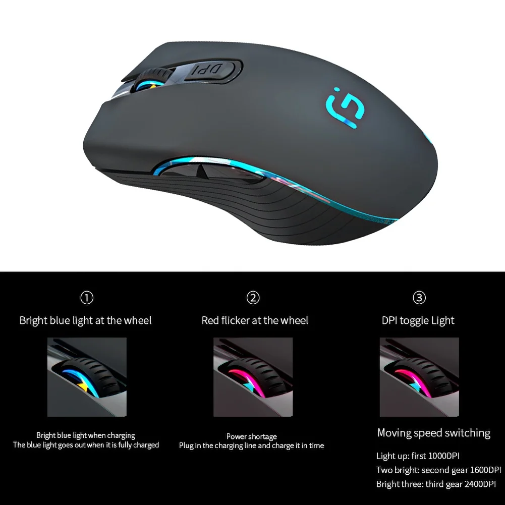 Rechargeable Wireless Silent Colorful LED Mice Optical Home Office Gaming Mouse