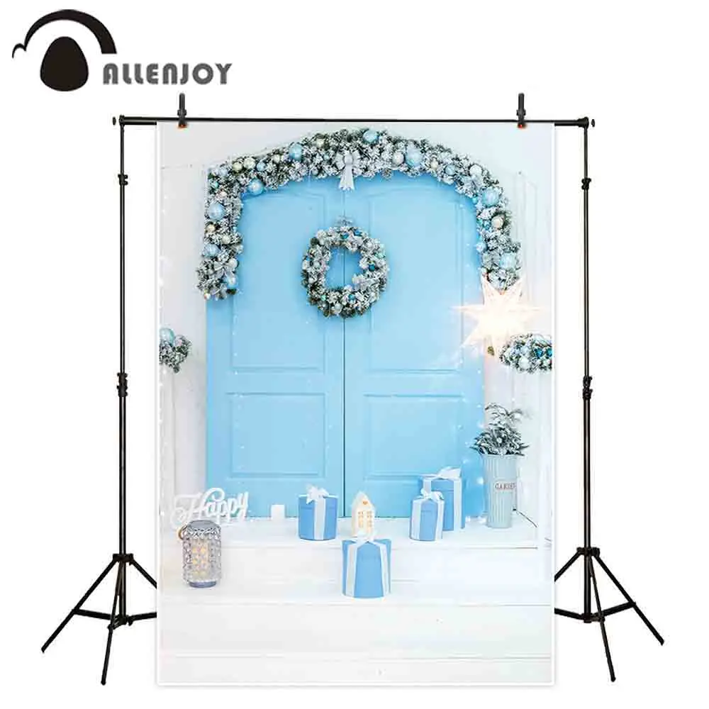 Allenjoy التصوير ستوديو الخلفيات الأزرق خشبية الباب هدية عيد الطفل المعمودية خلفية صورة المتصل photobooth photophone