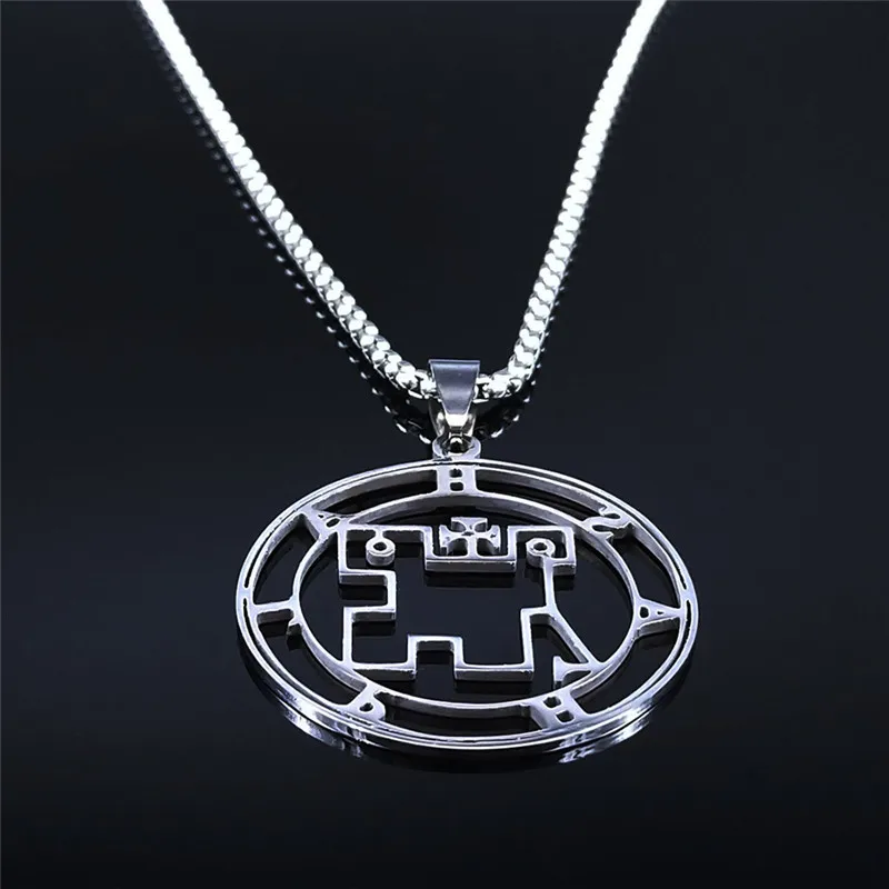 Seal of HALPHAS Statement Necklace Men/Women Stainless Steel Necklace Satan Belial seal Lazer key Baphomet Jewelry N3792S03