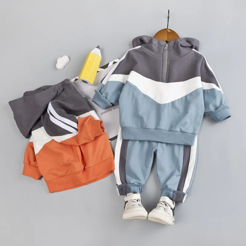 Spring Autumn Toddler Boy Costume Outfit Baby Kid Patchwork Tracksuit Infant Casual Clothing Sets Children Hooded Top Pants 2Pcs