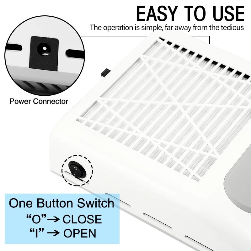 Colector de polvo de uñas al vacío para manicura, Extractor de uñas con ventilador de ajuste, 150W