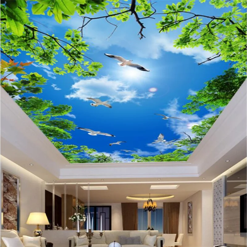 

Custom wallpaper 3d mural hd atmospheric blue sky white cloud seagull living room bedroom zenith mural papel de parede фотообои